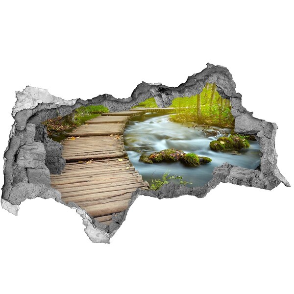 Díra 3D ve zdi nálepka Potok v lese