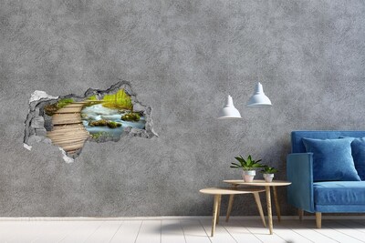 Díra 3D ve zdi nálepka Potok v lese