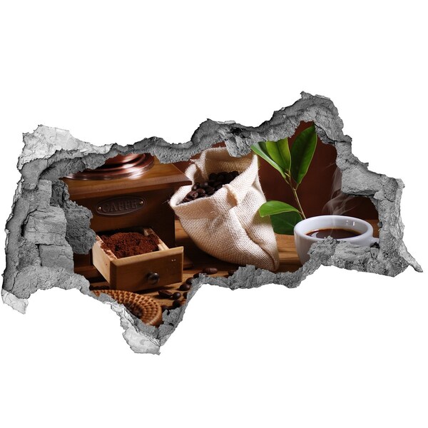 Nálepka 3D díra na zeď Káva v pohodlí domova