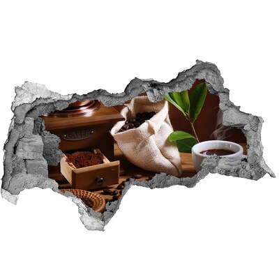 Nálepka 3D díra na zeď Káva v pohodlí domova