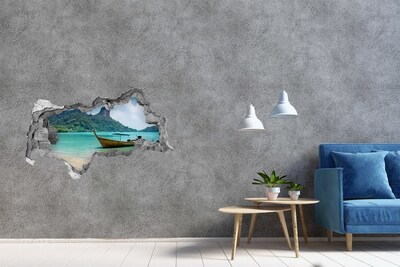 Foto fotografie díra na zeď Rajská pláž s lodí