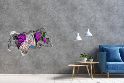 Fototapeta díra na zeď 3D Květinová alej v kamenné zdi