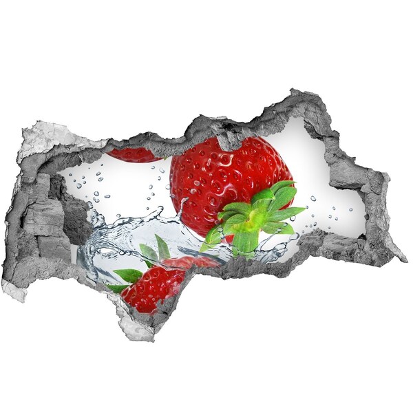 Nálepka 3D díra na zeď Šťavnaté jahody ve vodní explozi