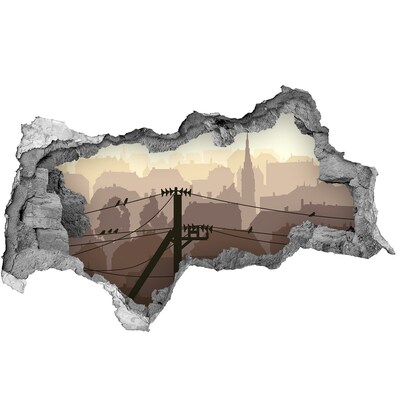 Fototapeta díra na zeď 3D Pohled na město skrz díru ve zdi