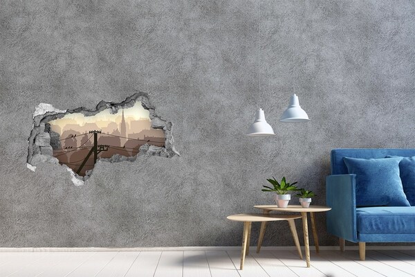 Fototapeta díra na zeď 3D Pohled na město skrz díru ve zdi