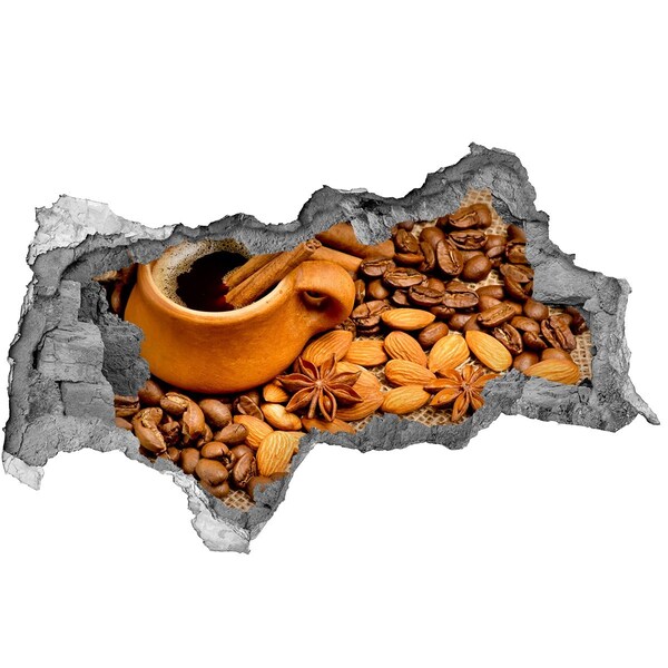 Nálepka 3D díra na zeď Kávová hostina u díry ve zdi