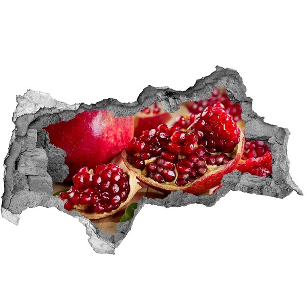 Nálepka 3D díra na zeď Granátové jablko v díře ve zdi