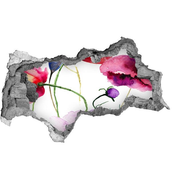 Nálepka 3D díra na zeď samolepící Květinová krajina skrz díru ve zdi