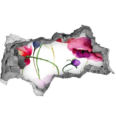 Nálepka 3D díra na zeď samolepící Květinová krajina skrz díru ve zdi