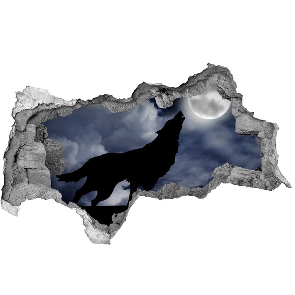 Díra 3D fototapeta na stěnu Vlk proti měsíci