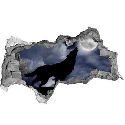 Díra 3D fototapeta na stěnu Vlk proti měsíci