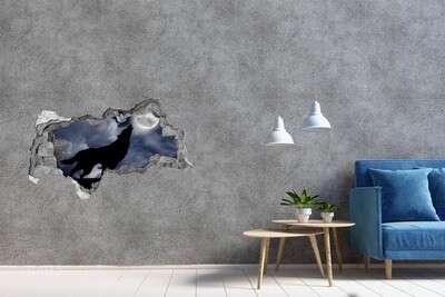 Díra 3D fototapeta na stěnu Vyjící vlk úplněk