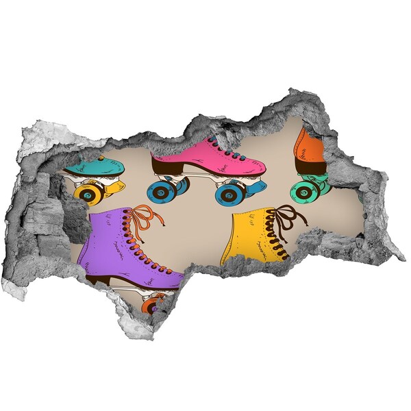 Fotoobraz díra na stěnu Barevné kolečkové brusle v díře ve zdi