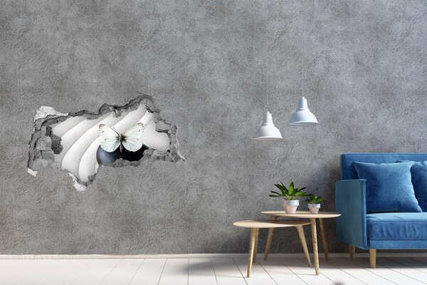 Díra 3D fototapeta nálepka Motýl na kameni v zenovém prostředí