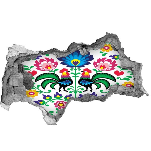 Nálepka 3D díra na zeď Květinový folklór s liškami