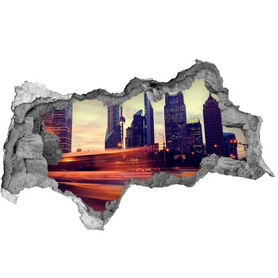 Fototapeta díra na zeď 3D Šanghaj noc