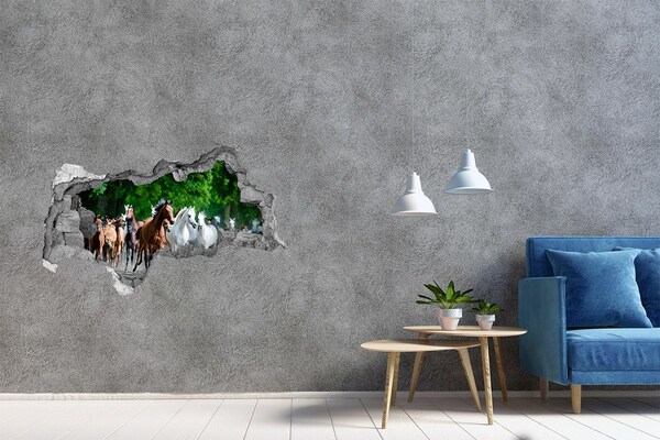 Díra 3D fototapeta nálepka Stádo koní na útěku