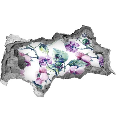 Nálepka 3D díra na zeď Květinová malba na poškozené zdi