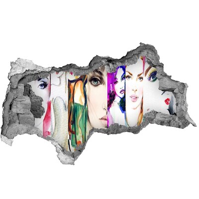 Díra 3D fototapeta nálepka Ženské portréty v díře ve zdi