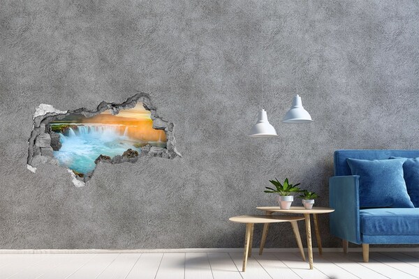 Nálepka fototapeta 3D výhled beton Vodopád v zapadajícím slunci