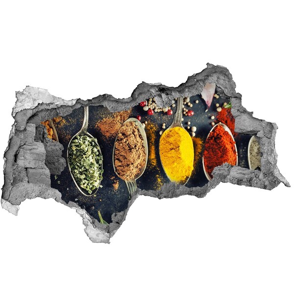 Nálepka 3D díra beton Barevné koření v kuchyni