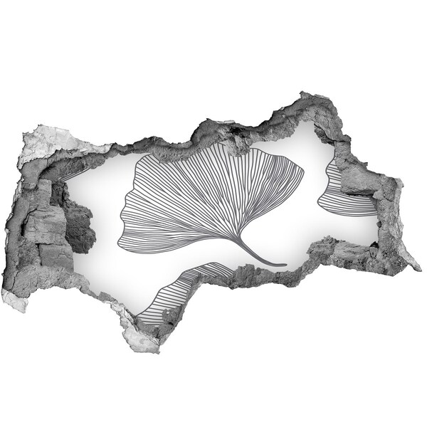 Nálepka 3D díra na zeď beton Listy v betonu