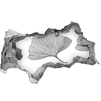 Nálepka 3D díra na zeď beton Listy v betonu