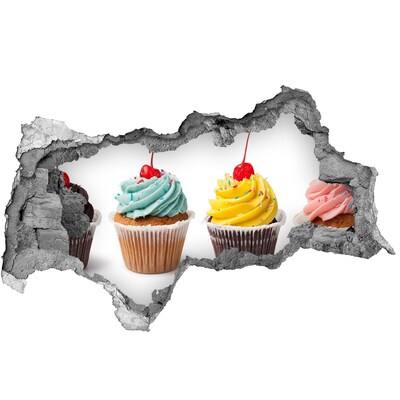 Nálepka 3D díra beton Lahodné koláčky u díry ve zdi