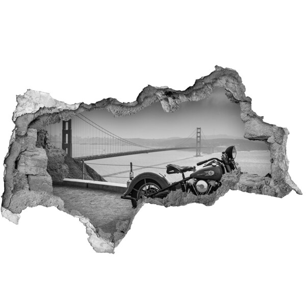 Foto fotografie díra na zeď Motocykl u mostu Golden Gate