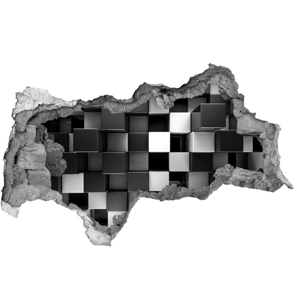 Díra 3D fototapeta na stěnu Černé a bílé kostky ve zdi