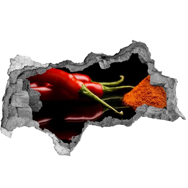 Nálepka 3D díra Chilli papričky na černém pozadí