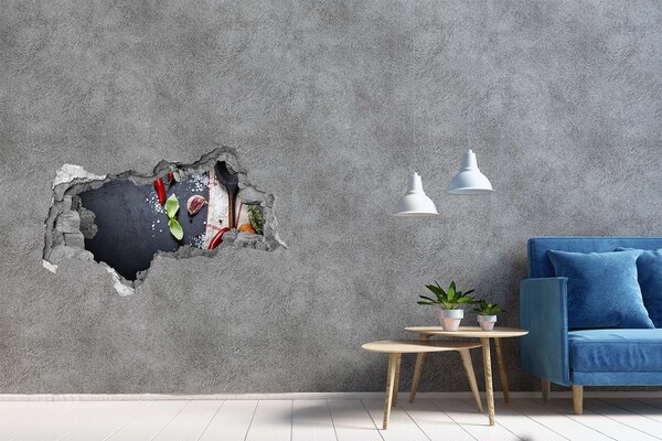 Nálepka 3D díra na zeď Kuchyně plná chutí