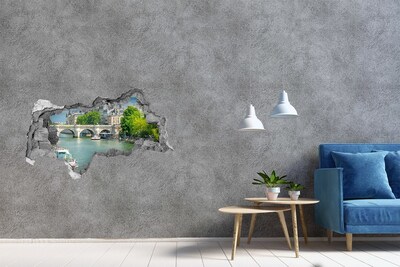 Fototapeta díra na zeď 3D Pohled na Paříž skrz díru ve zdi