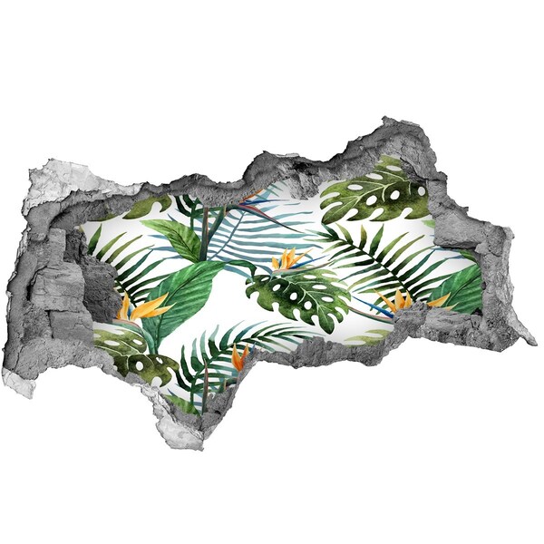 Nálepka 3D díra beton Tropický ráj za zdí