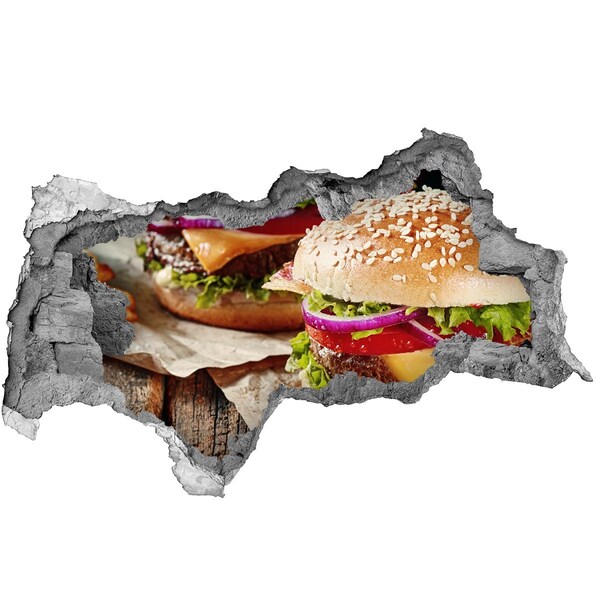 Nálepka 3D díra beton Šťavnatý burger typu „díra ve zdi“