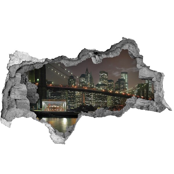 Fototapeta díra na zeď 3D New York v noci skrz díru ve zdi