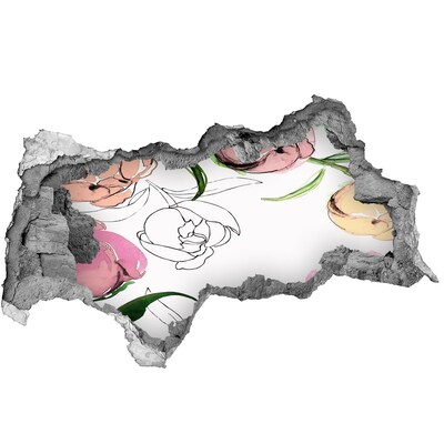 Nálepka 3D díra na zeď Květinová nástěnná malba za poškozenou zdí