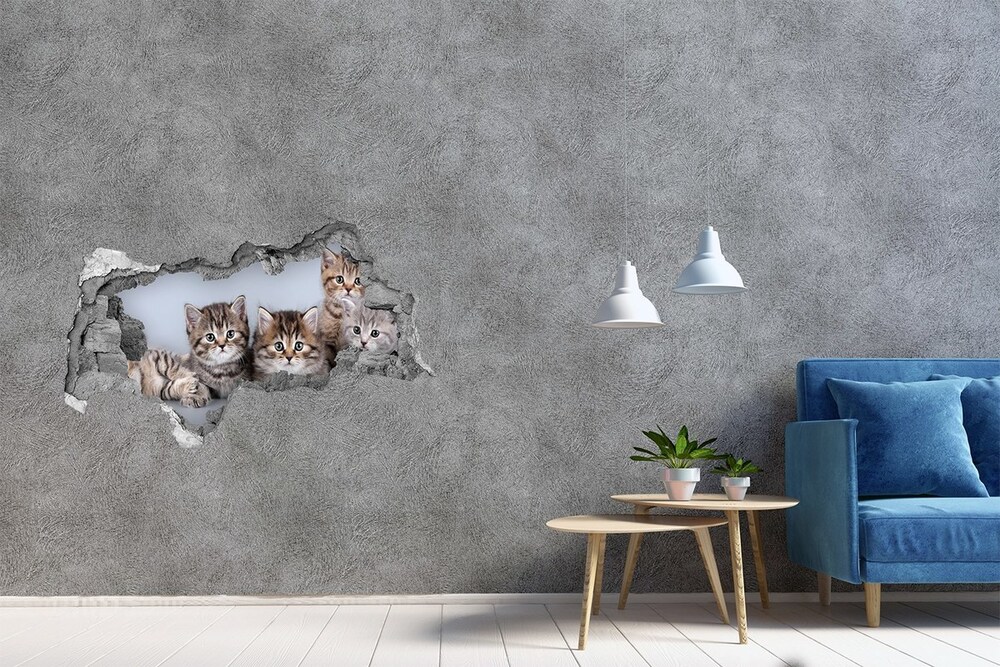 Díra 3D fototapeta nálepka Pět koček