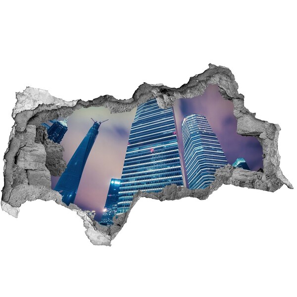 Fototapeta díra na zeď 3D Moderní město skrz díru ve zdi