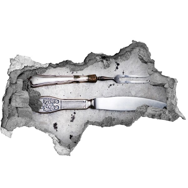 Fototapeta díra na zeď Poškozená zeď s kuchyňským náčiním