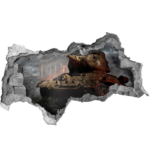 Fototapeta díra na zeď Tank v troskách města
