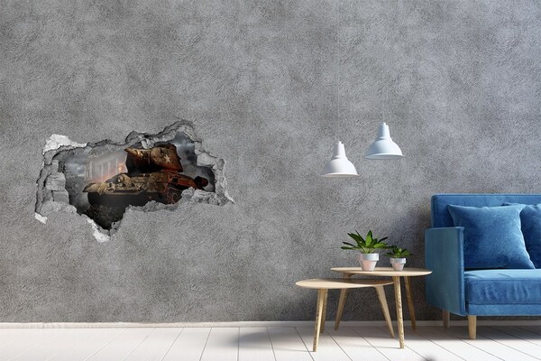 Fototapeta díra na zeď Tank v troskách města