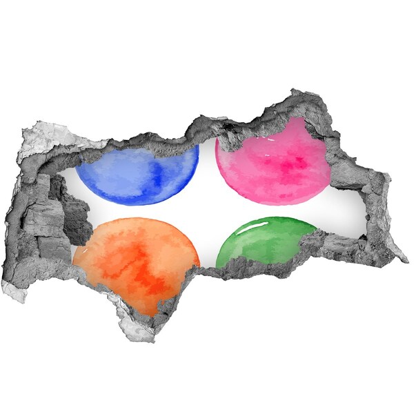 Fotoobraz díra na stěnu Barevné kuličky v díře ve zdi