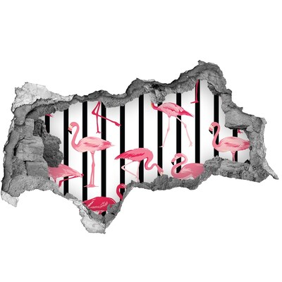 Díra 3D fototapeta nálepka Plameňáci na pruhovaném pozadí