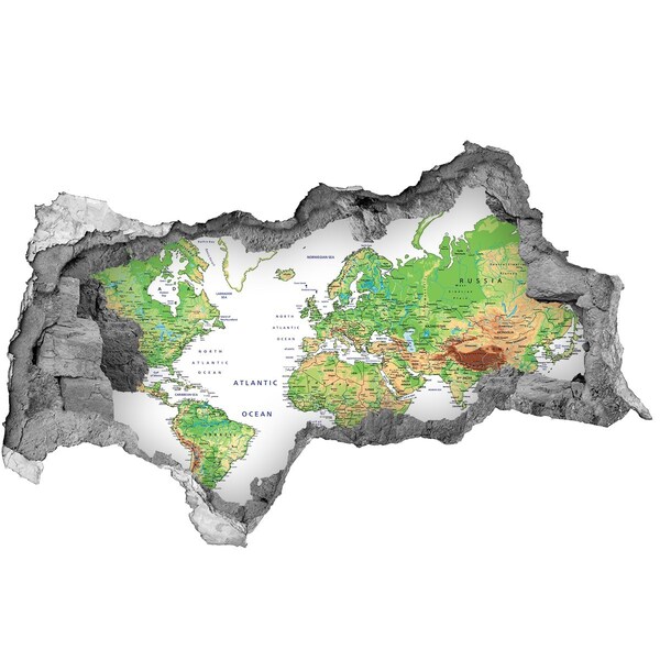 Samolepící díra na stěnu Mapa světa