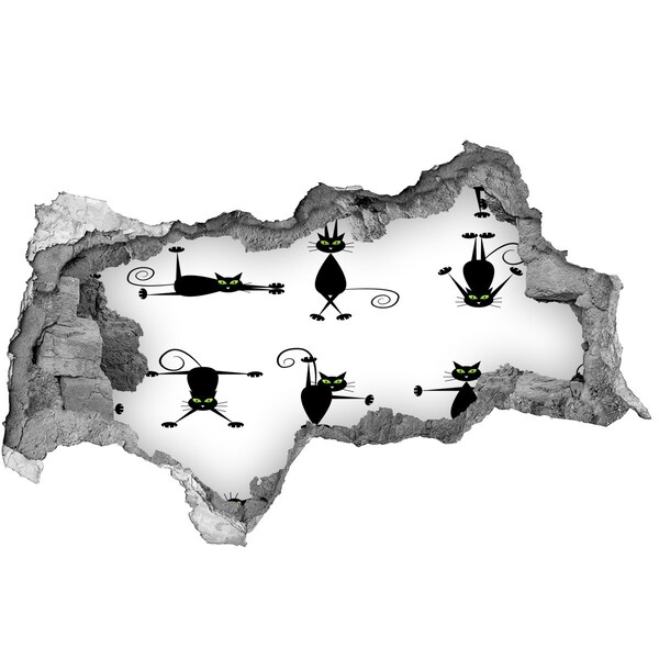 Díra 3D fototapeta nástěnná Černé kočky na bílém pozadí