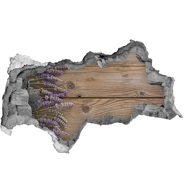 Samolepící díra nálepka Levandulové květy v dřevěné krabici