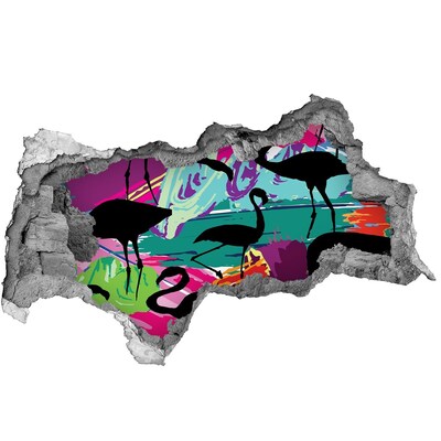 Díra 3D fototapeta nástěnná Plameňáci na tropické pláži