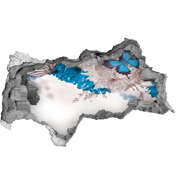 Samolepící díra na stěnu Květinová krajina s motýly