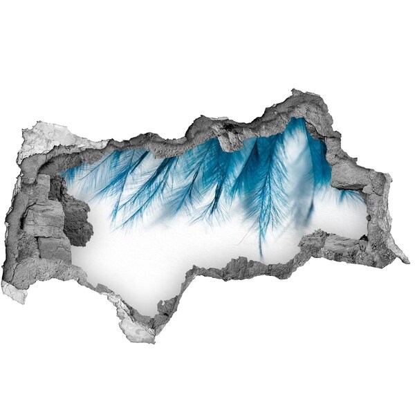 Samolepící díra zeď 3D Modré peří v betonu